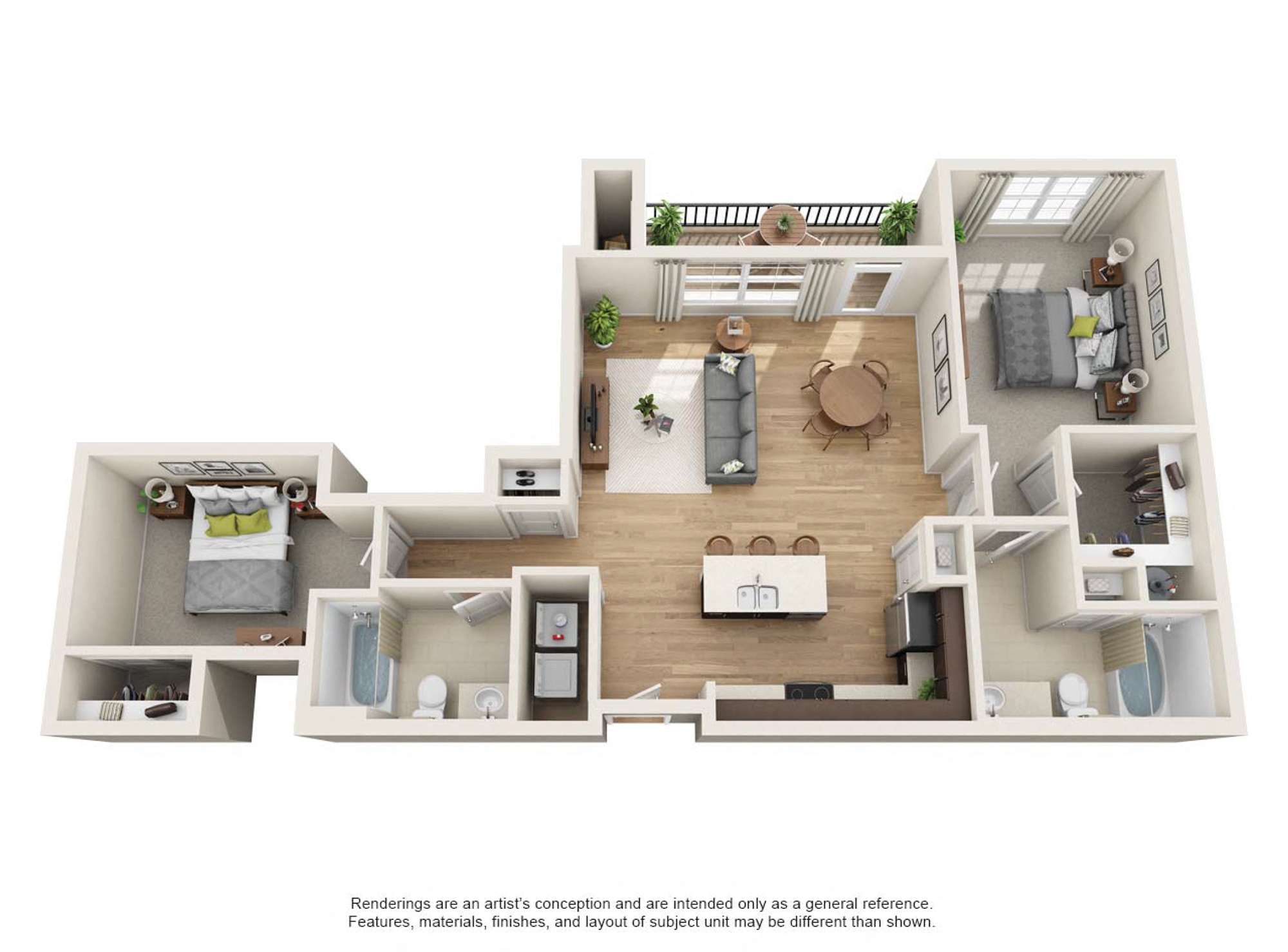 Floor plan for 2 beds, 2 baths, 1131 sqft